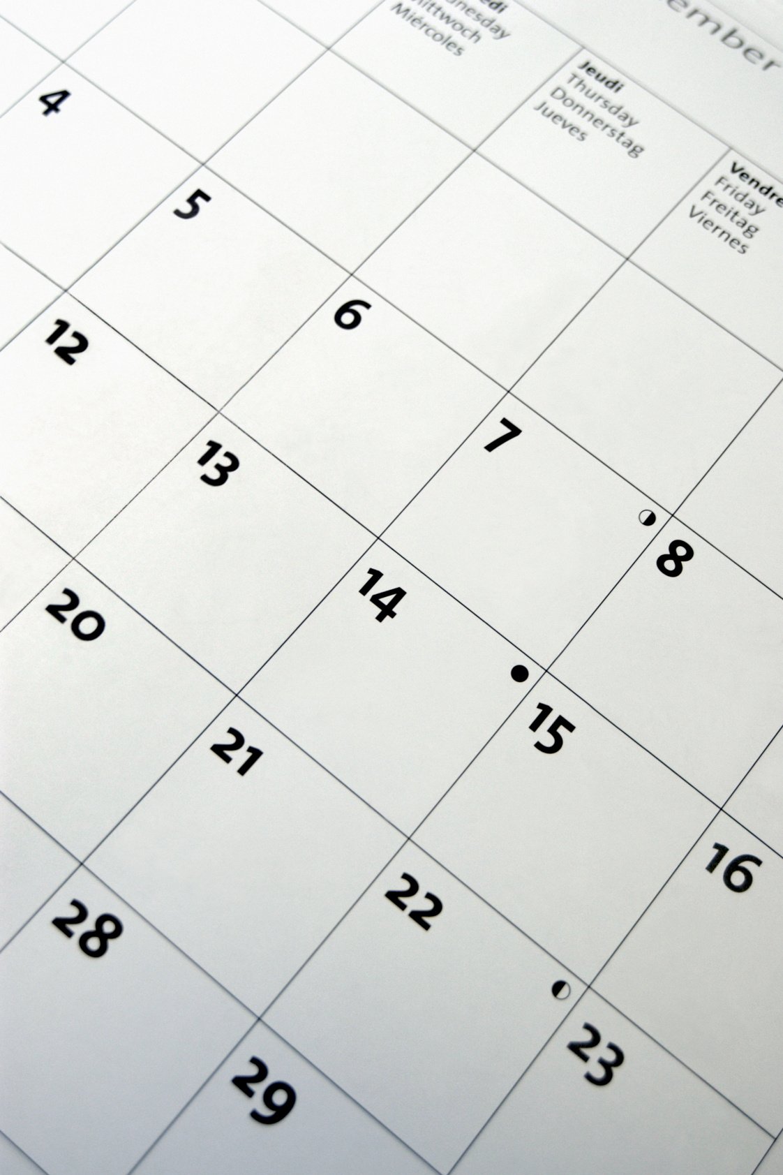 Dutch angle close-up of a calendar.